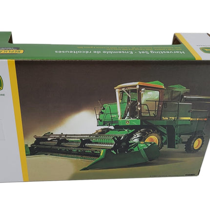 John Deere 1/64 Scale 5 pc Harvesting Set 4555 Tractor, 7720 Combine w/2 Heads, 500 Grain Cart