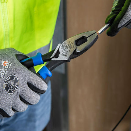 Side Cutter Linemans Pliers with Tape Pulling and Wire Crimping, High Leverage, 9-Inch Klein Tools J2000-9NECRTP
