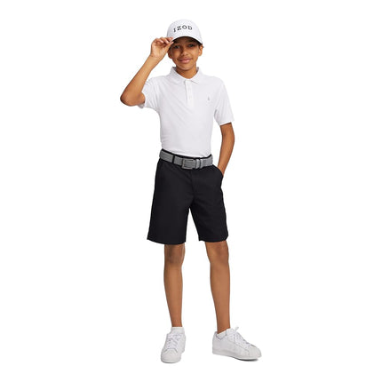 IZOD Boys' Performance Golf Grid Short Sleeve Stretch Collared Polo Shirt, White, 4