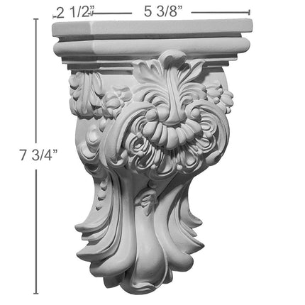Ekena COR05X02X07HI 5 3/8" W x 2 1/2" D x 7 3/4" H Hillsborough Corbel, Primed