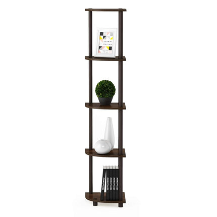 Furinno TURN-N-TUBE Corner Shelf, 5-Tier Corner Bookshelf, Open Storage Shelves, for Organization and Storage, Living Room, Home Office, Garage, Bedroom, Walnut