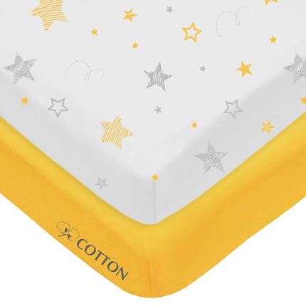 American Baby Company 2 Pack Fitted Pack and Play Sheet 39x27", Yellow&Star