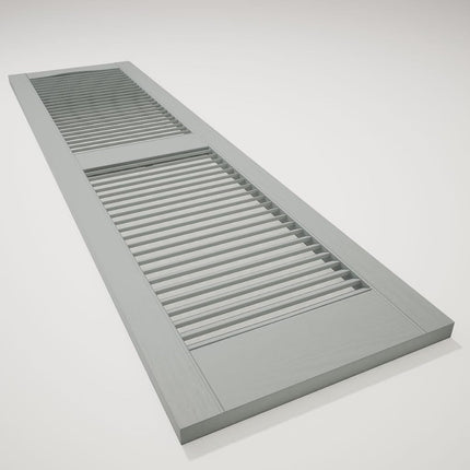 12"W x 25"H Lifetime Vinyl, Standard Cathedral Top Center Mullion, Open Louver Shutters, w/Installation Shutter-Lok's & Matching Screws (Per Pair), Platinum