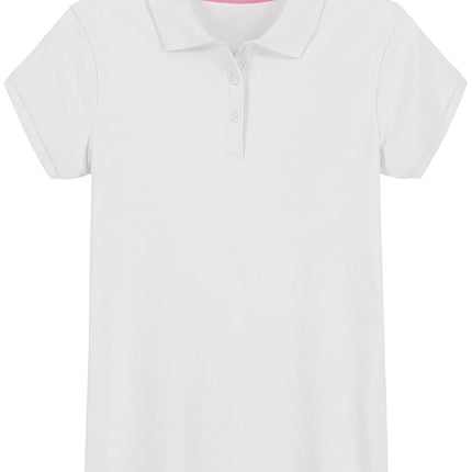 Polo de interlock de manga corta Izod para uniforme escolar de niña, blanco, talla 5