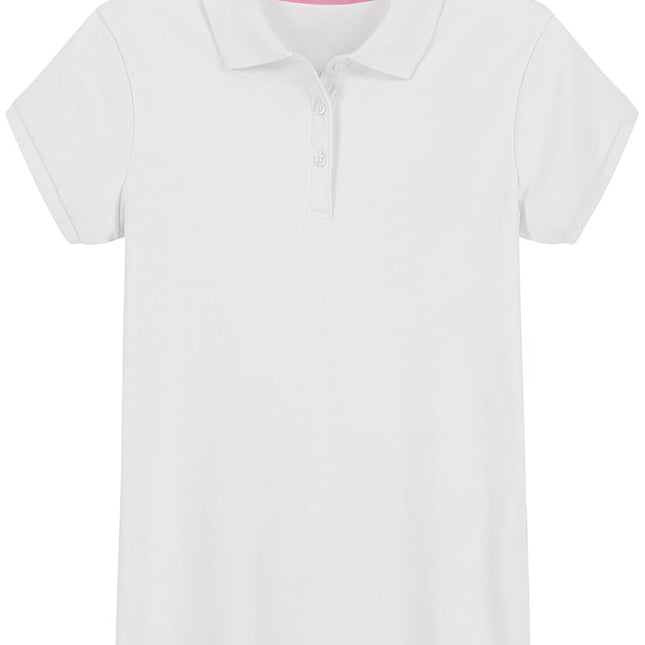 Izod Girls' School Uniform Short Sleeve Interlock Polo, White, 5