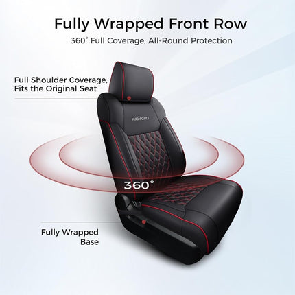 Huidasource Dodge Ram Seat Covers Full Set, Full Coverage Waterproof Leather Pickup Truck Seat Cushion Protector Fit for 2009-2018 1500, 2010-2023 2500/3500 Crew Mega Cab(Full Set/Black&Red)