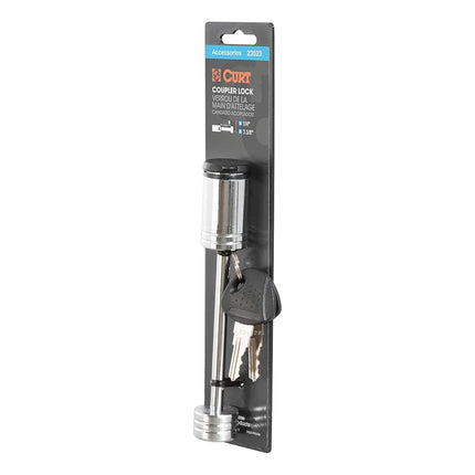 CURT 23523 Chrome Trailer Tongue Coupler Lock, 1/4-Inch Pin Diameter, Up to 3-3/8-Inch Span