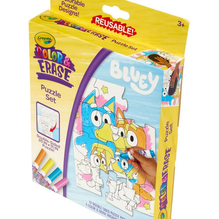 Set de rompecabezas Bluey de Crayola Color & Erase, 12 piezas de rompecabezas para colorear, reutilizable, rompecabezas de doble cara para niños, regalo de Bluey para niños, 3+