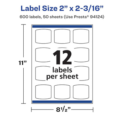 Avery Durable Waterproof Arched Square Labels with Sure Feed, 2" x 2-3/16", 600 Oil and Tear-Resistant Waterproof Labels, Print-to-The-Edge, Laser/Pigment-Based Inkjet Printable Labels