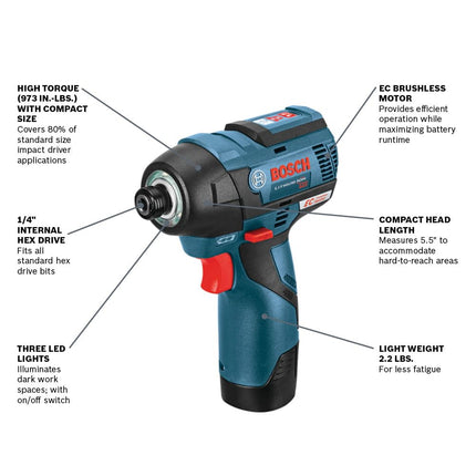 Bosch 12-Volt Max EC Brushless Impact Driver Kit PS42-02
