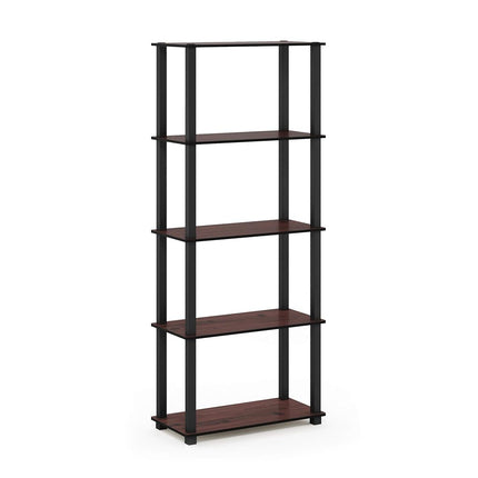 Furinno TURN-S-TUBE Book Shelf, 5-Tier Toolless Storage Shelves with Square Tubes, Shelving Unit for Organization and Storage for Living Room, Home Office, Dark Cherry