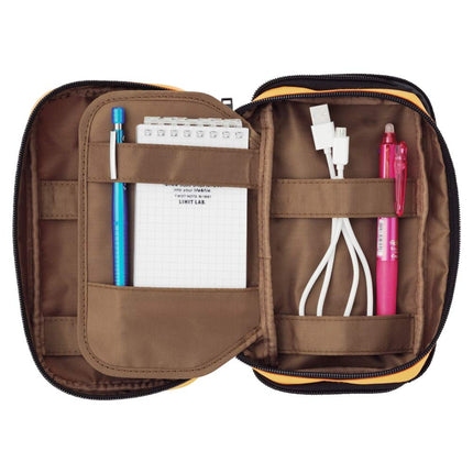 LIHIT LAB Large Capacity Double Zipper Pencil Case For School Office College, Big Capacity 6 Compartments Pencil Bag Holder Adults Teen Boys Girls, Travel Cosmetics Storage, Indigo (A7555-11)