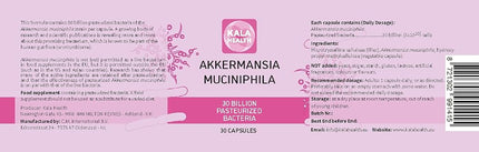 Kala Health Pasteurized Akkermansia – 30 Billion CFU – Gut Health Support – Capsules, Not Tablets – Made in the EU under ISO 22000 – Full In-House Production for Quality Control