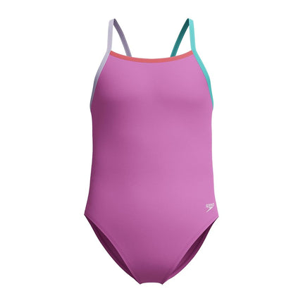 Speedo Girls One Piece Swimsuit Thin Strap, Neon Violet, 14