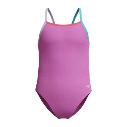 Speedo Girl's Swimsuit One Piece Thin Straps, Neon