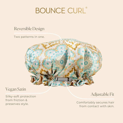 Bounce Curl Reversible Satin Hair Bonnet, Satin Adjustable Band, Frizz-Reducing Night Cap for Wavy, Curly & Coily Hair