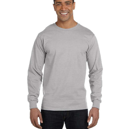 Hanes Men's Essentials Long Sleeve Crew Neck Cotton T-Shirts, Pack of 2, Lightweight Steel, S