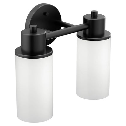 Moen DN0762BL Iso Applique de salle de bain à 2 ampoules à montage double avec verre dépoli, noir mat