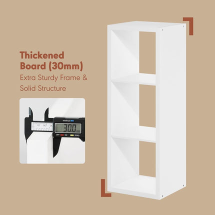 Furinno CUBICLE Record Player Stand with Vinyl Storage, 3-Cube 3 cm Extra Thick Vinyl Record Storage, Open Back Media Shelf for CD DVD Blueray Game Disc, for Living Room, Home Office, White