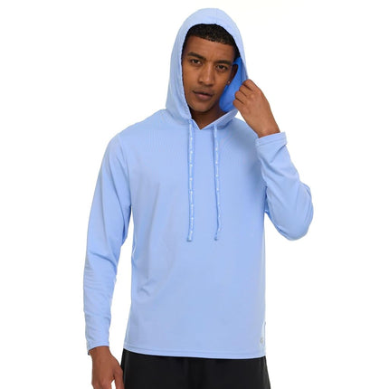 Champion Men's Sun Hoodie, Long Sleeve UPF 50+ Rash Guard Fishing Sun Shirt, Light Blue, S