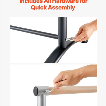 VEVOR Ballet Barre, Barre Bar for Home, Freestanding Portable Ballet Stretching Dance Bars, Height Adjustable Anti-Wobble Fitness Gym Studio Equipment, for Pilates Balance Workout