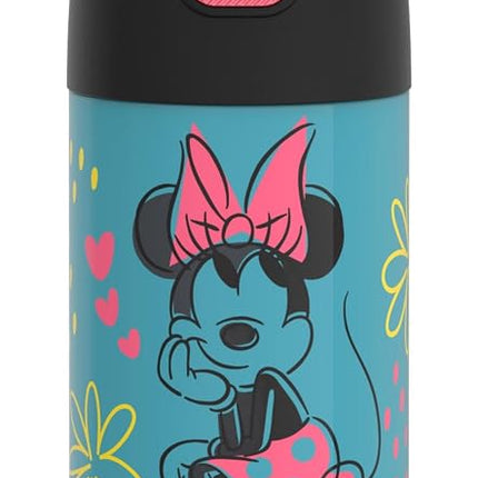 THERMOS FUNTAINER Water Bottle with Straw - 12 Ounce, Minnie Mouse - Kids Stainless Steel Vacuum Insulated Water Bottle with Lid