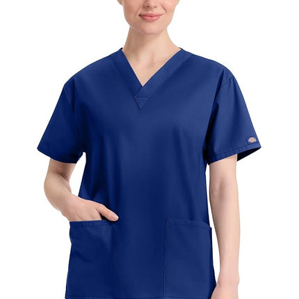 Dickies EDS Signature Scrubs for Women, V-Neck Womens Tops in Soft Brushed Poplin 86706, Galaxy Blue, 3XL Plus