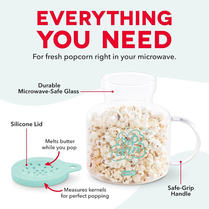 Machine à Popcorn Micro-ondes Dash - Pour une Préparation Pratique avec Couvercle en Silicone Faisant Fondre le Beurre - Facile à Utiliser & Nettoyage Rapide - Aqua