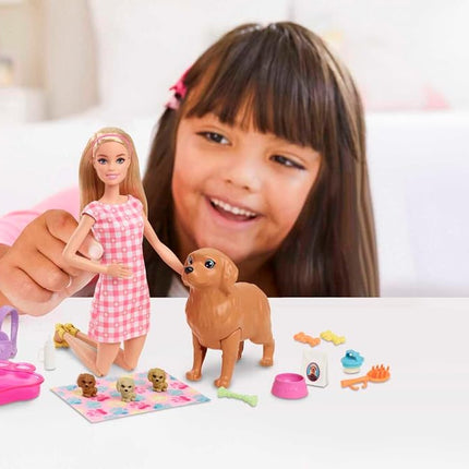 Barbie Doll & Pets Set featuring Mommy Dog and Puppies