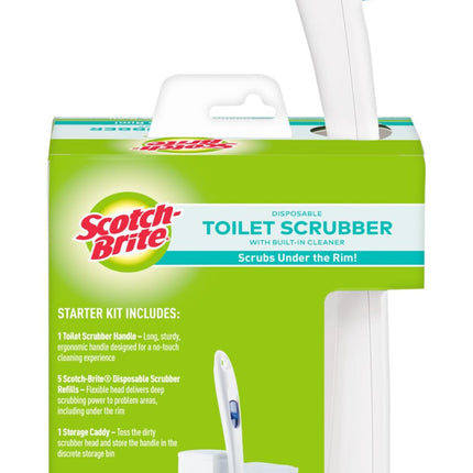 Scotch-Brite Disposable Toilet Scrubber Cleaning System with Built-in Bleach Alternative Cleaner, Easily Scrubs Under The Rim, 1-Handle with Storage Caddy + 5-Disposable Refills