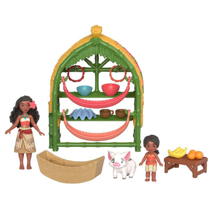 Mattel Disney Moana 2 Toys, Moana & Simea Village Home Playset with 2 Small Dolls, Pua Figure & 15 Accessories