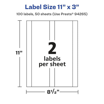 Avery Glossy White Rectangle Labels, 11" x 3", 100 Glossy White Labels, Permanent Label Adhesive, Laser/Inkjet Printable Labels