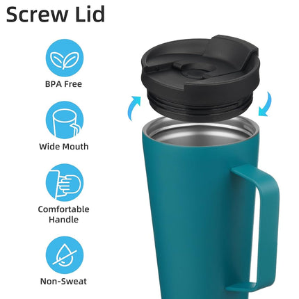 Konokyo Insulated Tumbler with Handle and Straw, 18 OZ Travel Coffee Mug Stainless Steel Cup Metal Water Bottle,Blue