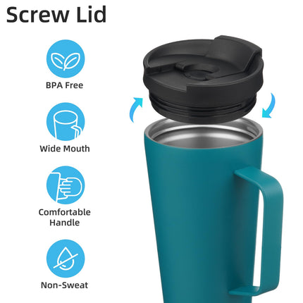 Konokyo Insulated Tumbler with Handle and Straw, 18 OZ Travel Coffee Mug Stainless Steel Cup Metal Water Bottle,Blue