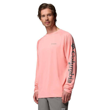 Columbia Mens PFG Terminal Tackle Long Sleeve Shirt, Sorbet/Metal Logo, Medium