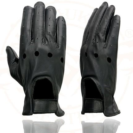 Gants de moto Milwaukee Leather SH247 en cuir noir perforé pour hommes, avec doigts pleins et « articulation ouverte » respirante – Petite taille