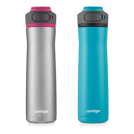 Contigo Cortland Chill 2.0 Water Bottle with AUTOSEAL Lid | Stainless Steel Water Bottle, 24 oz., 2-Pack, Juniper & Dragon Fruit, Pink and Black