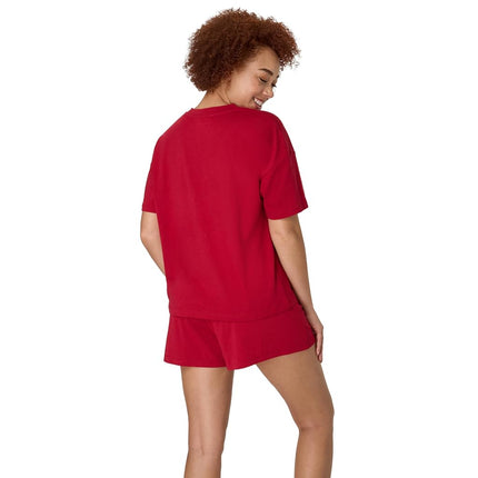Hanes womens Originals 2 Piece Lounge Set, Comfywear Supersoft Boxy T-shirt & Sleep Shorts Loungewear Set, Rosey Red/Rosey Red, L