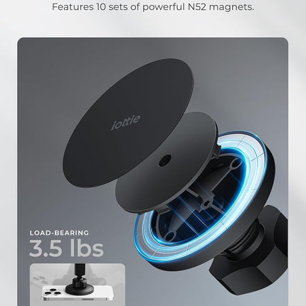 iOttie iTap 3 Magnetic Dash & Windshield Mount Car Phone Holder with Magnetic Ring Adapter. Compatible with Qi2, MagSafe, iPhone, and Android Smartphones.