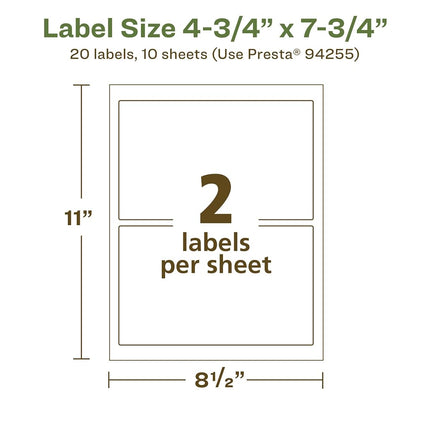 Avery EcoFriendly Matte White Recycled Rectangle Labels, 4.75" x 7.75", Print-to-The-Edge, Matte White Labels, Permanent Adhesive, Laser/Inkjet Printable, 20 Total