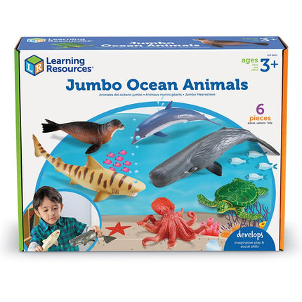 Learning Resources Jumbo Ocean Animals I Octopus, Whale, Shark, Sea Turtle, Seal, and Dolphin, 6 Animals