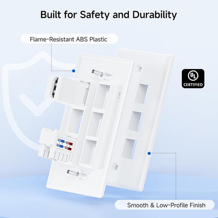 Cable Matters (10-Pack) Low Profile 6-Port Cat5e / Cat6 Keystone Jack Wall Plate in White