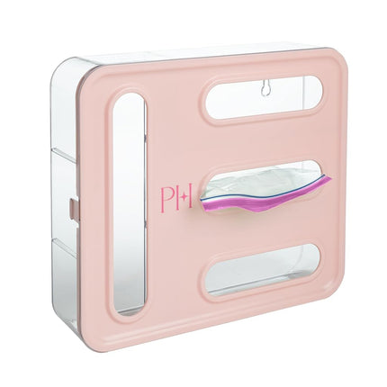 Paris Hilton 4-Slot Storage Bag Organizer, Multipurpose Kitchen Drawer and Wall-Mounted Organizer for Gallon, Quart, Sandwich and Snack Bags, Pink