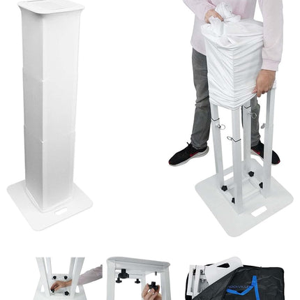 Rockville RTP-GO Portable Collapsible DJ Totem Stand, 132 lbs Capacity, Adjustable 39-70in Height, Black/White Scrims, Travel Bag, Cable Management, for Mobile DJs and Event Lighting