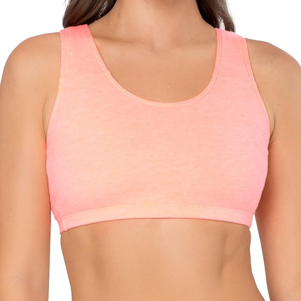 Fruit of the Loom Women's Built Up Tank Style Sports Bra Fashion Colors, Opaque, Kaleidoscope/White/Punchy Peach, 34 (Pack of 3)
