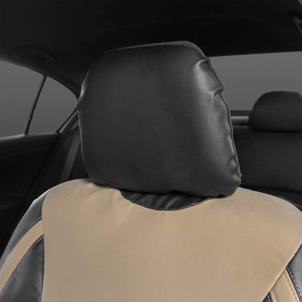 Motor Trend Beige Faux Leather Car Covers for Front Seats – Premium Automotive Bucket Seat Covers, Made for Vehicles with Removable Headrests, Interior Covers for Truck Van SUV