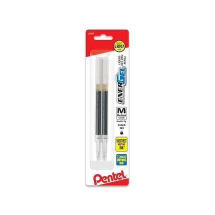 Recambios de bolígrafo de gel líquido Pentel(R) EnerGel(R), punta de aguja, 0,7 mm, tinta negra, paquete de 2
