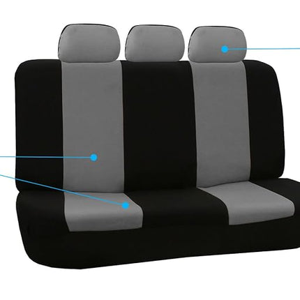 FH GROUP FH-FB050115 + F14407 Juego completo de fundas de asiento de coche de tela plana con alfombrillas de moqueta premium gris/negro - Se adapta a la mayoría de coches, camiones, SUV o furgonetas.