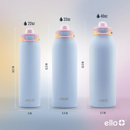 Ello Pop & Fill 40oz Stainless Steel Water Bottle with Quick Fill Technology, Double Walled and Vacuum Insulated Metal, Leak Proof Locking Lid, Sip and Chug, Reusable, BPA Free, Coastal Sunrise