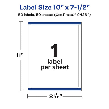 Etiquetas rectangulares removibles Avery de color blanco mate con tecnología Sure Feed, 25.4 cm x 19.05 cm, 50 etiquetas removibles, etiquetas imprimibles con láser/inyección de tinta